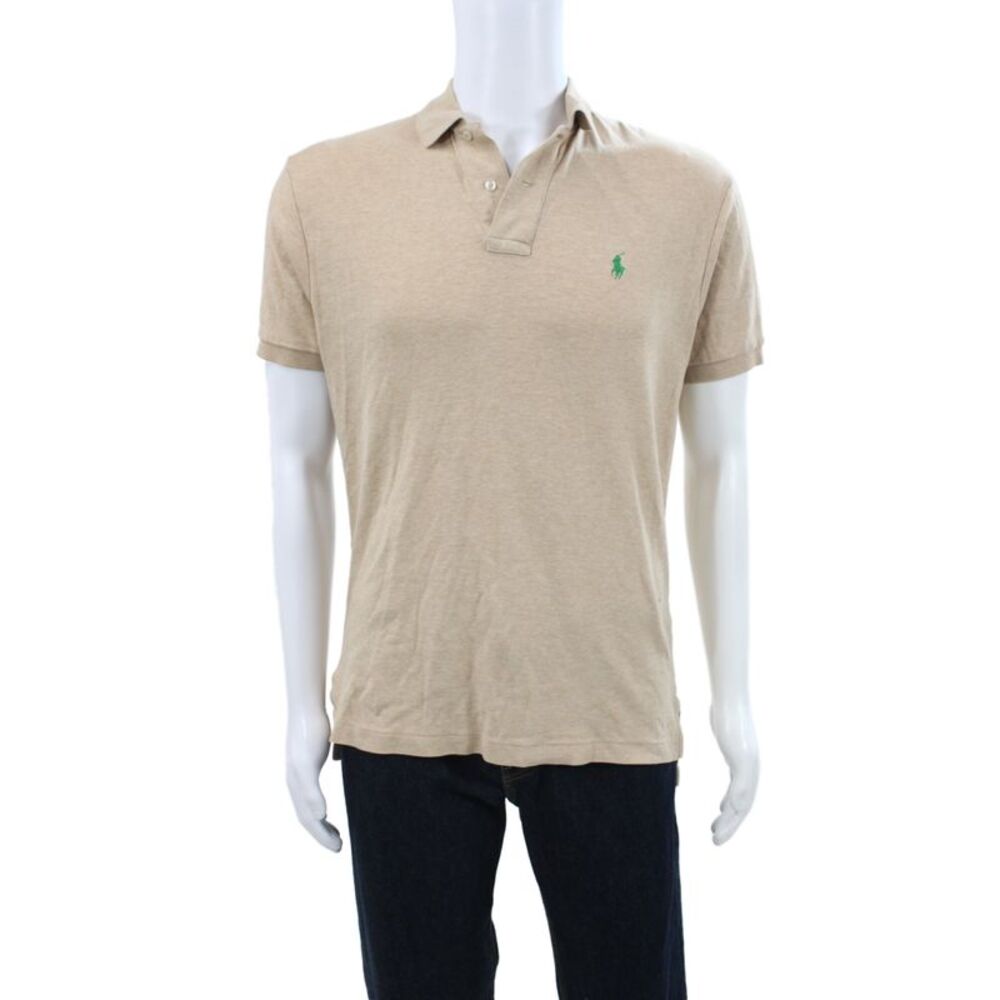 Polo Ralph Lauren Mens Cotton Short Sleeve Collared Polo Shirt Beige Size S
